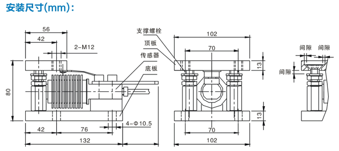 亞津LP7220靜載稱重模塊安裝尺寸：